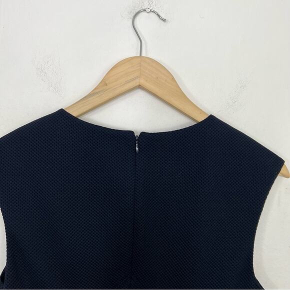Rebecca Taylor Textured Stacy Sheath Flounce Hem Crewneck Navy Dress Size 6 - Picture 10 of 16